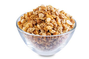 Nuts oatmeal granola on a white isolated background