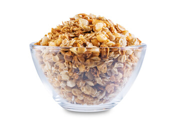 Nuts oatmeal granola on a white isolated background