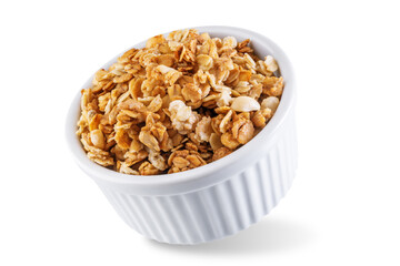 Nuts oatmeal granola on a white isolated background