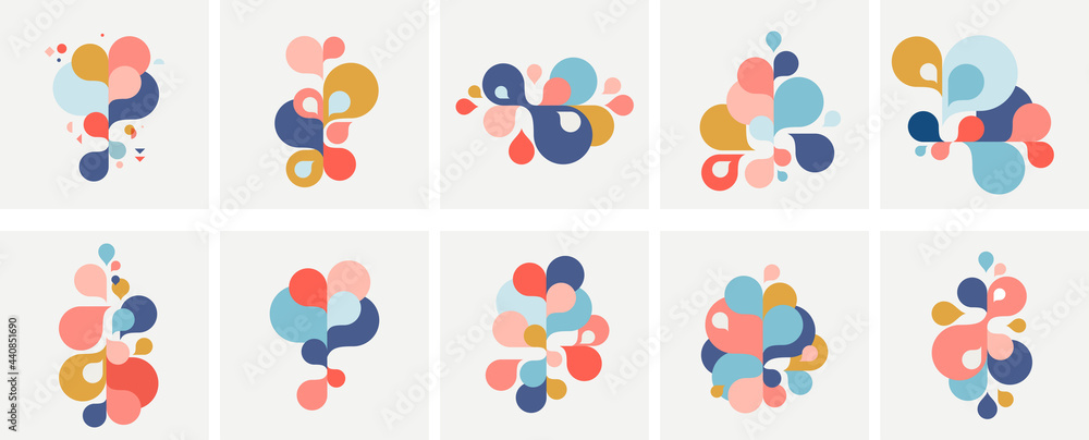 Wall mural set of abstract modern graphic elements and forms. abstract banners with flowing liquid shapes