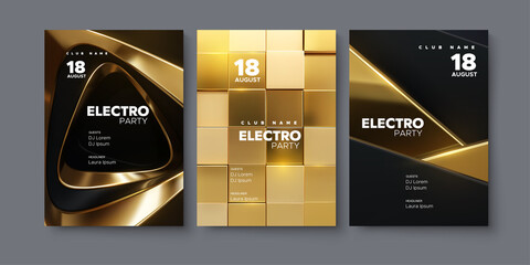 Electronic music festival ads poster set. Modern club electro party invitation.