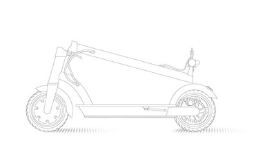 realistic illustration of an electric scooter in a linear style on white background.