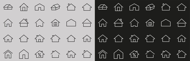 Simple set of line vector home icons. Contains house symbols at interest, infuse house and more. Editable stroke. 480x480 pixels perfect