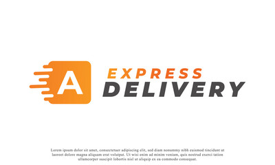 Creative Initial Letter A Logo. Orange Shape A Letter with Fast Shipping Delivery Truck Icon. Usable for Business and Branding Logos. Flat Vector Logo Design Ideas Template Element