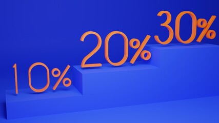  ten and twenty percent, thirty percent,  10%,20%, 30%, blue, orange.

