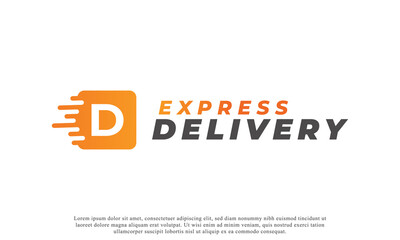 Creative Initial Letter D Logo. Orange Shape D Letter with Fast Shipping Delivery Truck Icon. Usable for Business and Branding Logos. Flat Vector Logo Design Ideas Template Element