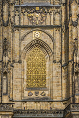 Fragment of Saint Vitus Cathedral - Gothic Roman Catholic cathedral in Prague Castle, seat of the Prague Archbishop. Prague, Czech Republic. 
