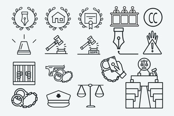 Law set vector icons for web and design