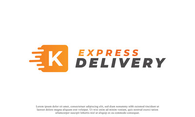 Creative Initial Letter K Logo. Orange Shape K Letter with Fast Shipping Delivery Truck Icon. Usable for Business and Branding Logos. Flat Vector Logo Design Ideas Template Element