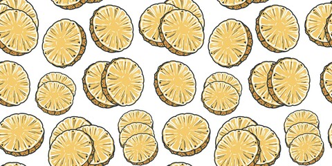 Fruit pineapple. Exotic seamless pattern. Tropical beach. Hawaii nature summer bar