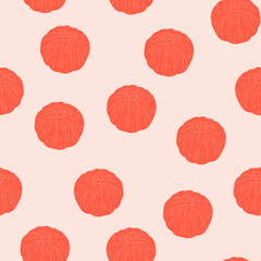 Tangerines seamless pattern Vector illustration in flat design Peeled citrus fruits on light pink backdrop