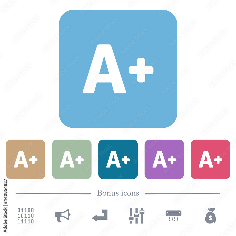 Poster increase font size flat icons on color rounded square backgrounds