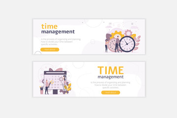 Obraz na płótnie Canvas Web banner time management. People with clock and calendar. Vector
