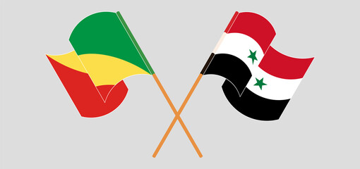 Fototapeta na wymiar Crossed and waving flags of Republic of the Congo and Syria