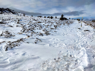 Winter landscape of Vitosha Mountain near Kamen Del peak, Bulgaria