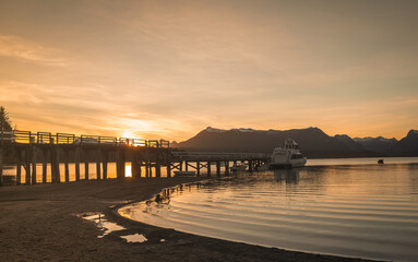 SUNSET ON THE LAKE. NAHUEL HUAPI LAKE. BRAVA BAY. VILLA LA ANGOSTURA. PATAGONIA ARGENTINA.