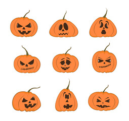 Halloween pumpkins collection isolated on white background