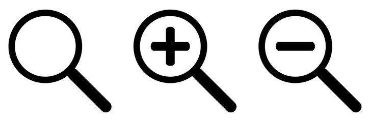Fototapeta premium Magnifying glass icon set. Search symbol. Zoom in and zoom out sign. Magnifier vector illustration isolated on white background.