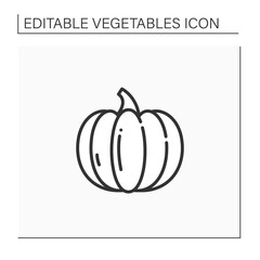 Pumpkin line icon. Fresh fruit.Winter squash, round with smooth, slightly ribbed skin.Vegetarian, healthy nutrition. Health benefits. Agriculture concept. Isolated vector illustration. Editable stroke