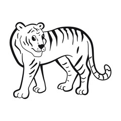 Тигр контур черный. Tiger contour black. Vector drawing. Element for the design of the New Year card.
