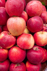 Fresh ripe apples on the counter of a farm shop