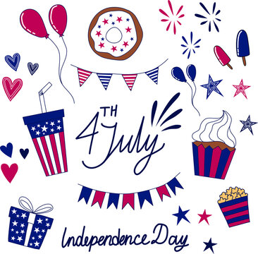 4th of July, Independence day, illustration set