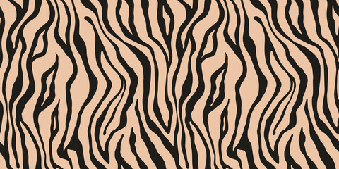 Tiger monochrome seamless pattern. Vector animal skin print. Fashion stylish organic texture.
