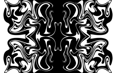 Black and White marble vector texture. Abstract symmetric liquid wavy background.