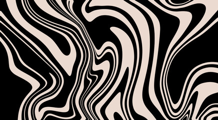 Monochrome marble vector texture. Abstract liquid wavy background. Optical illusion motion striped 3d effect.
