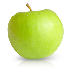 One isolated green apple on a white background