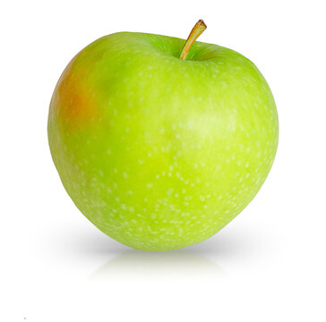 One isolated green apple on a white background