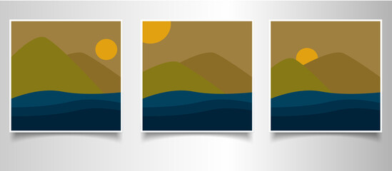 Abstract contemporary mid century modern landscape boho poster template collection