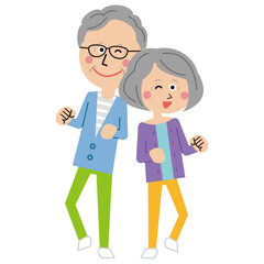 ポップな家族　肩を寄せて踊るシニアの夫婦