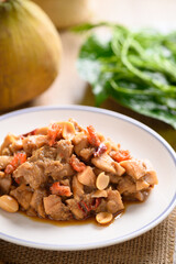 Thai food (Tum Kraton), Spicy santol salad with dry shrimp and peanut, Local Thai food