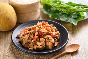 Thai food (Tum Kraton), Spicy santol salad with dry shrimp and peanut, Local Thai food