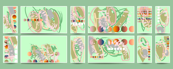 Painter brush strokes Pastel muted pale calm tones card templates set. Collection of romantic abstraction background lines summer options vector