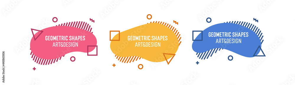 Aufkleber Set of modern organic shapes. Fluid vector trendy elements. Template graphics with geometric speech bubbles and banners with frames to put your own text