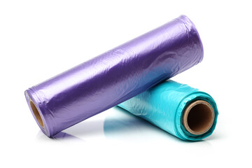 Roll of plastic garbage bags on white background