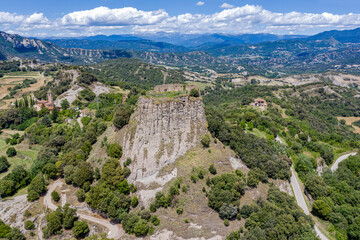 Fototapeta na wymiar Oris Castle is situated on top of a steep rocky hill about 2km from Oris, a small town in Osona, Catalonia Spain.