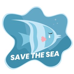Save the sea vector illustration for your personal and company logo. Modern fish brand identity, poster, banner and print. Fish mascot character.