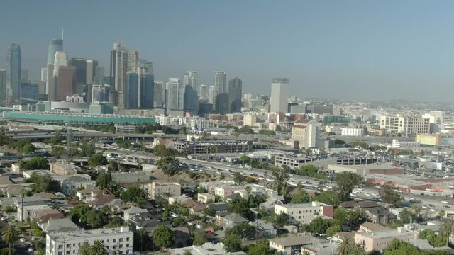 Los Angeles Downtown South Central from University Park Telephoto Aerial Shot L