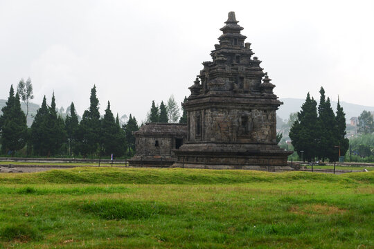Beautiful view of the Arjuna temple in the Dieng temple compound, Indonesia