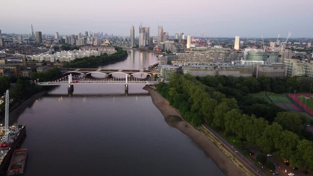 Chelsea Bridge towards Battersea Nine Elms and Vauxhall, London, England