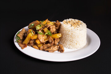 rice and meat with potato chinese food in brazil