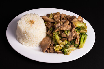 dish with rice, meat and vegetables