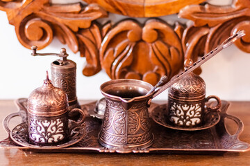 cultural tea set decorated in bronze