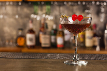 Manhattan drink in bar atmosphere