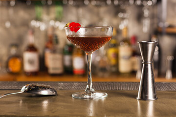 Manhattan drink in bar atmosphere