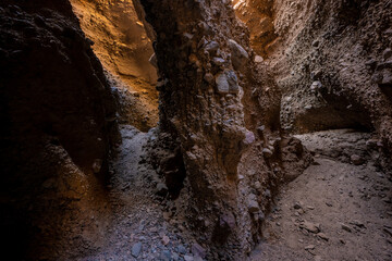 Eroding Walls Create A Pillar In The Middle Of A Slot Canyon