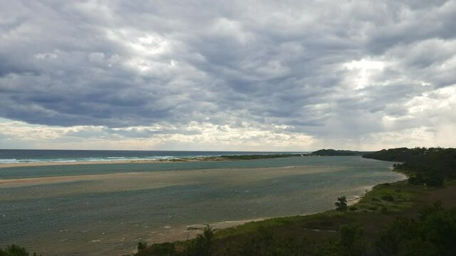 View from the lookout over the Snowy River Inlet at Marlo, Gippsland, Victoria, Australia, December 2020